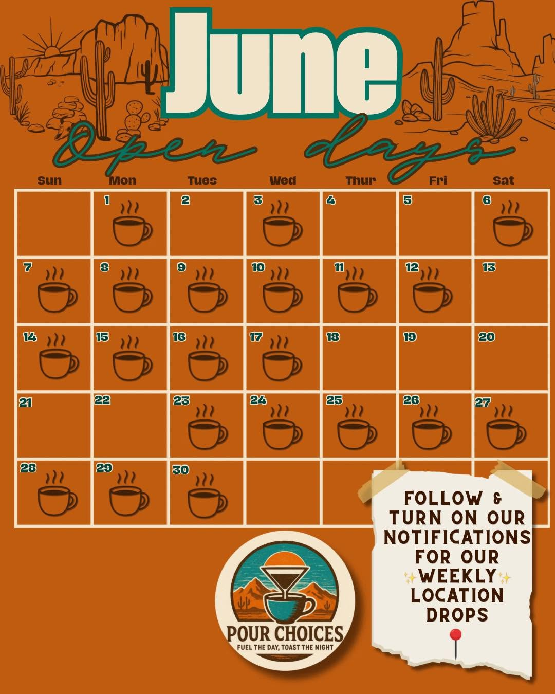 Pour Choices Mobile - June Schedule & Open Days